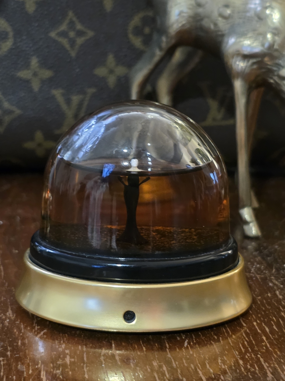 Jean Paul Gaultier Black and Gold Oval Snow Globe With Classic Lady In Black
